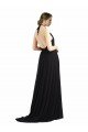 Affordable Backless Halter Chiffon Bridesmaid Dress with Front Slit and Tie Open Back UK