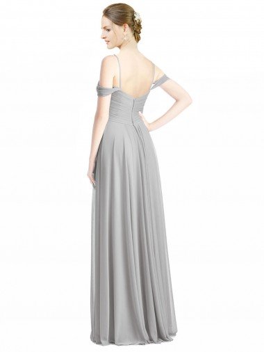 Affordable Off the Shoulder Long Chiffon Bridesmaid Dress with Ruched Bodice UK