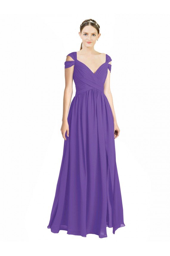 Affordable Off the Shoulder Cap Sleeves Chiffon Bridesmaid Dress with Pleats UK