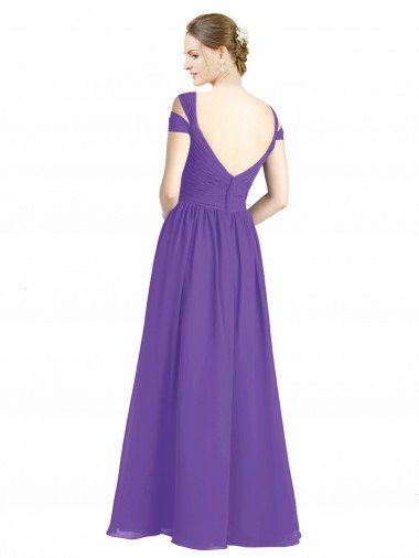 Affordable Off the Shoulder Cap Sleeves Chiffon Bridesmaid Dress with Pleats UK
