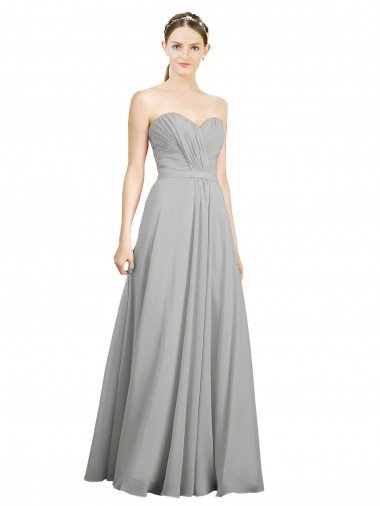 Affordable Sweetheart Strapless Draped Long Chiffon Bridesmaid Dress UK