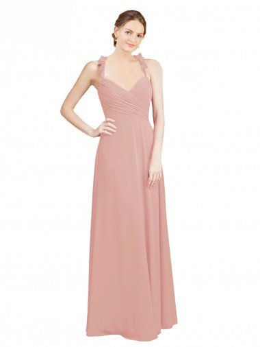 Affordable Ruched Sweetheart Halter Neckline Chiffon Bridesmaid Dress with Tie Open Back UK