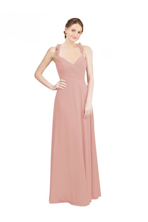 Affordable Ruched Sweetheart Halter Neckline Chiffon Bridesmaid Dress with Tie Open Back UK