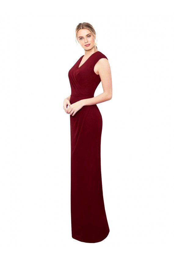 Affordable Cap Sleeves Chiffon Bridesmaid Dress / Prom Dress with Pleated V-Neck Bodice UK