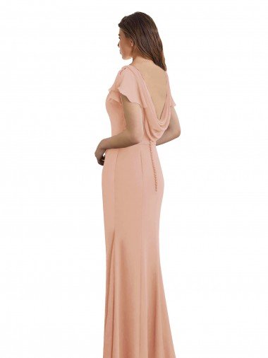Affordable Cap Sleeves Long Chiffon Bridesmaid Dress / Prom Dress with Low V-Back UK
