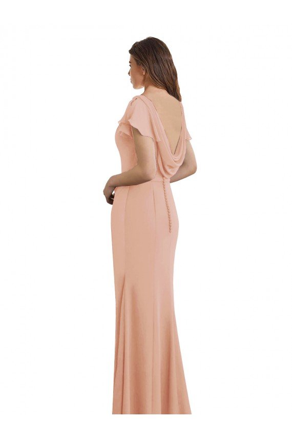 Affordable Cap Sleeves Long Chiffon Bridesmaid Dress / Prom Dress with Low V-Back UK
