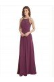 Affordable High Neckline Long Chiffon Bridesmaid Dress with Beaded Trim UK