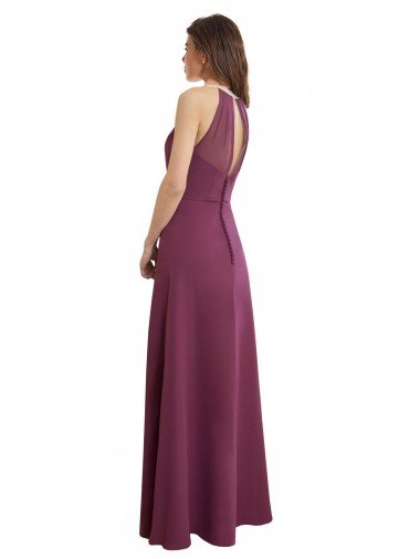 Affordable High Neckline Long Chiffon Bridesmaid Dress with Beaded Trim UK