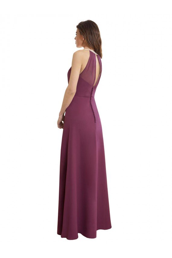 Affordable High Neckline Long Chiffon Bridesmaid Dress with Beaded Trim UK
