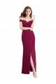 Affordable Off the Shoulder Chiffon Bridesmaid Dress with Lace Appliques and Front Slit UK