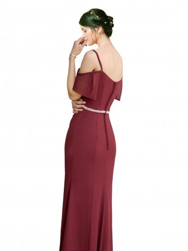 Affordable Draped Cold Shoulder Long Chiffon Bridesmaid Dress with Spaghetti Straps UK
