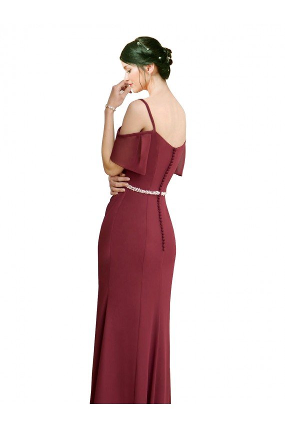 Affordable Draped Cold Shoulder Long Chiffon Bridesmaid Dress with Spaghetti Straps UK