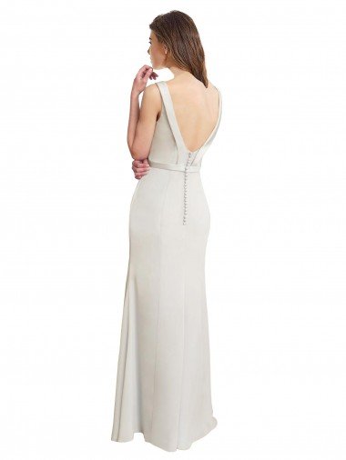 Affordable Long Chiffon Bridesmaid Dress with Boat Neckline and Satin Collar UK