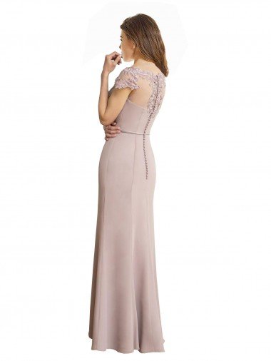Affordable Capped Sleeves Embroidered with Applique Lace Mermaid Chiffon Bridesmaid Dress UK