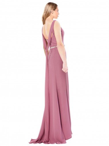 Affordable Long Slim Chiffon Bridesmaid Dress / Prom Dress with Beaded Waist UK