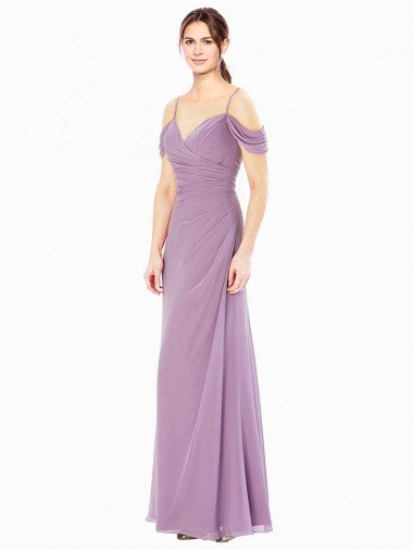 Affordable Draped Off the Shoulder Sweetheart Chiffon Bridesmaid Dress with Button Back UK