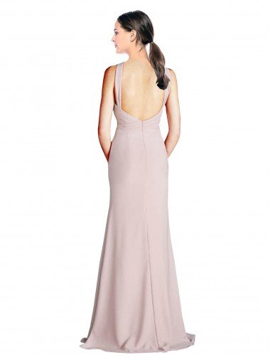 Affordable Long Slim Chiffon Bridesmaid Dress with Ruffled Waist and Keyhole UK