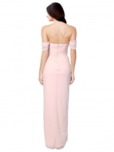 Affordable High Low Off the Shoulder Strapless Ruched Chiffon Bridesmaid Dress UK