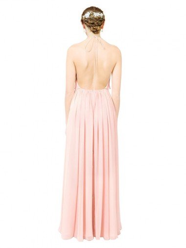 Affordable Halter Neck Chiffon Bridesmaid Dress with Double Ruffle Front UK