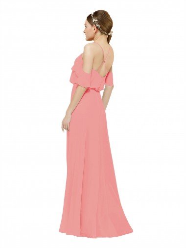 Affordable Draped Off the Shoulder Sleeves Chiffon Bridesmaid Dress UK