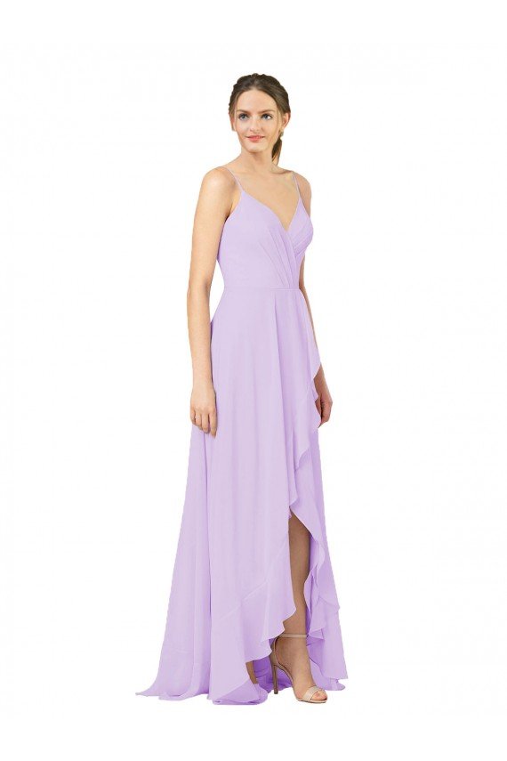 Affordable High-Low Chiffon Bridesmaid Dress with Ruffle Detail UK