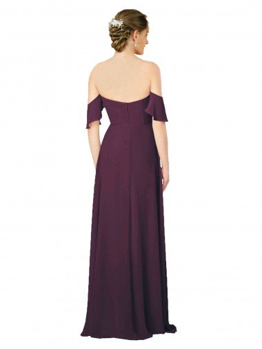 Affordable Romantic Off-Shoulder Chiffon Bridesmaid Dress with Plunging V-Neck UK