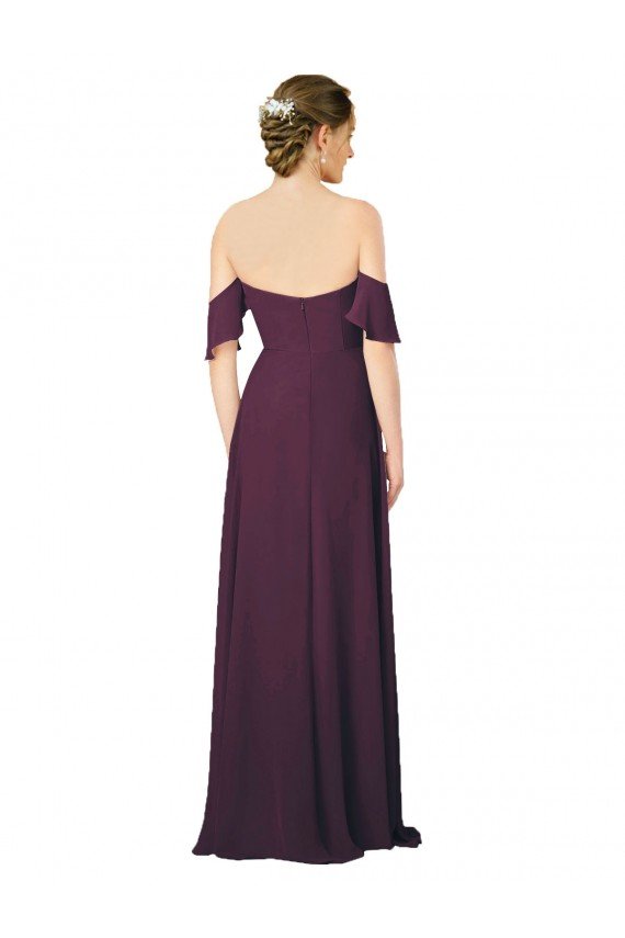 Affordable Romantic Off-Shoulder Chiffon Bridesmaid Dress with Plunging V-Neck UK