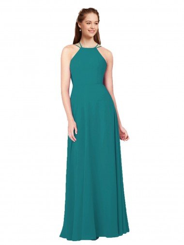 Affordable Simple Chiffon Bridesmaid Dress with High Halter Neckline UK
