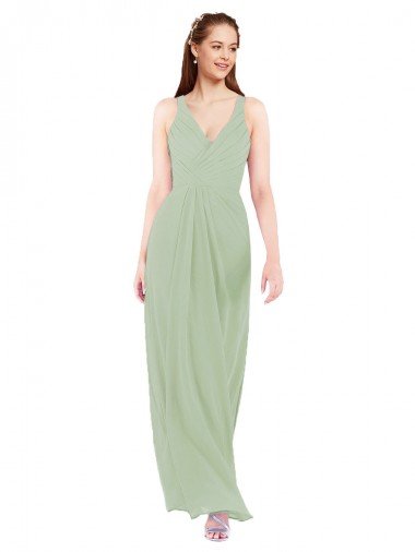 Affordable Feminine Chiffon Bridesmaid Dress with Ruching and V-Neckline UK