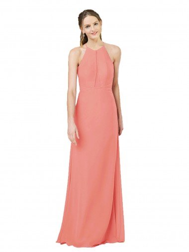 Affordable Modern Long Chiffon Bridesmaid Dress with Keyhole Back UK