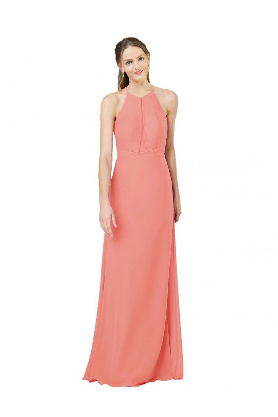 Affordable Modern Long Chiffon Bridesmaid Dress with Keyhole Back UK