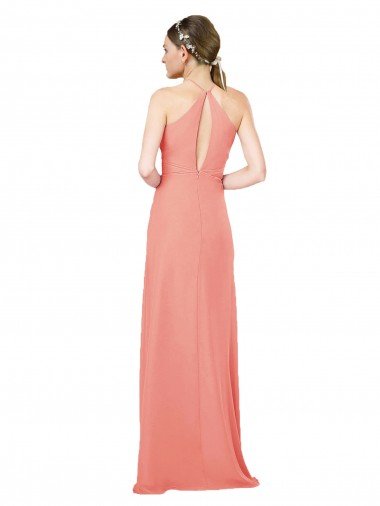 Affordable Modern Long Chiffon Bridesmaid Dress with Keyhole Back UK