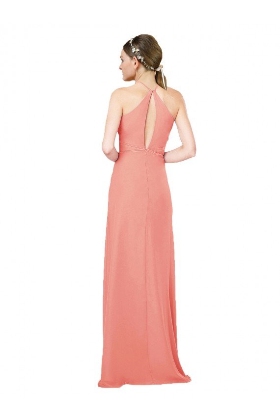 Affordable Modern Long Chiffon Bridesmaid Dress with Keyhole Back UK