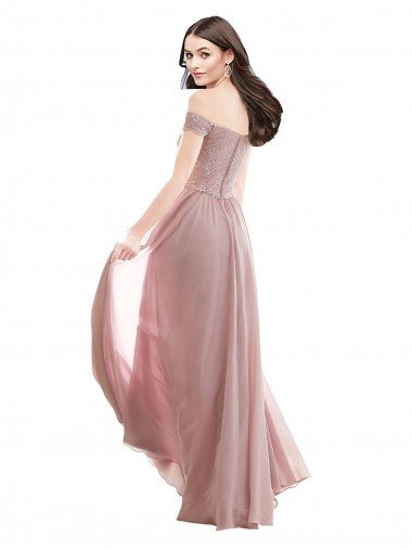 Affordable Floor Length Chantilly Lace Off the Shoulder Chiffon Bridesmaid Dress UK