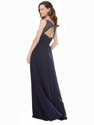 Affordable Elegant Chiffon Bridesmaid Dress with V-Neck Lace Bodice UK