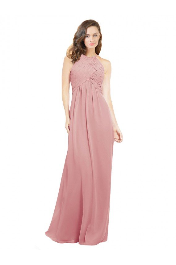 Affordable Chiffon Bridesmaids Dress with Draped Bodice and Keyhole Back UK