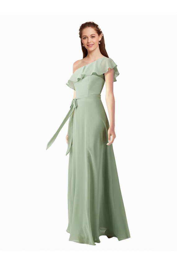 Affordable Chiffon Bridesmaids Dress with Ruffles Flutter Sleeves UK