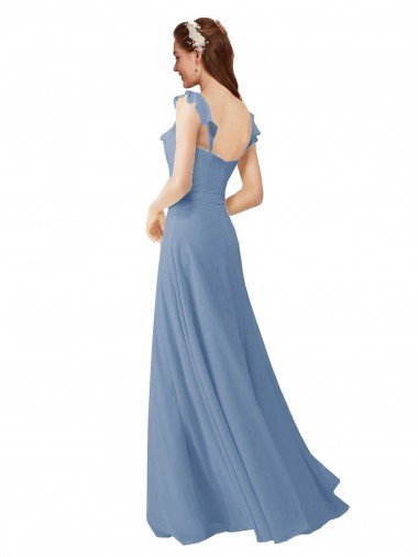 Affordable Chiffon Bridesmaids Dress with Ruffle Neckline UK