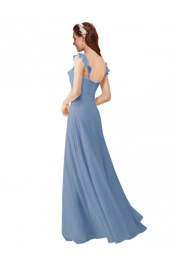 Affordable Chiffon Bridesmaids Dress with Ruffle Neckline UK