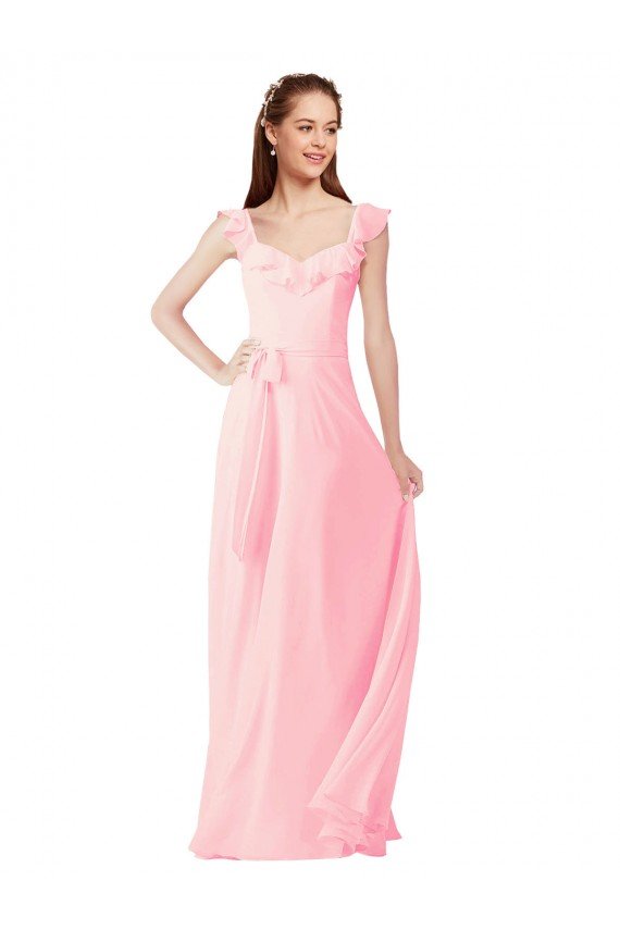 Affordable Chiffon Bridesmaids Dress with Ruffle Neckline UK