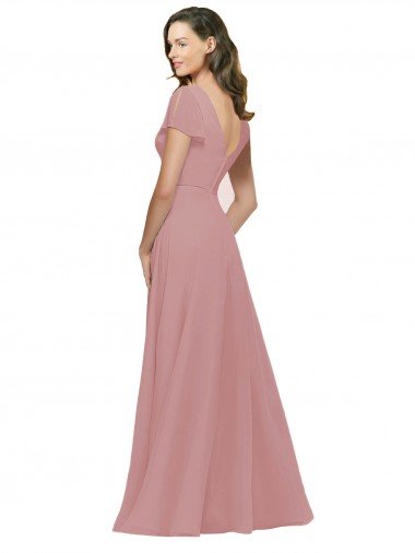 Affordable Flutter Sleeves Short Chiffon Bridesmaid Dress with Tie Belt UK