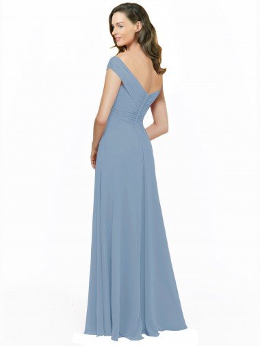 Affordable Chiffon Bridesmaid Dress with Classic Off the Shoulder Neckline UK