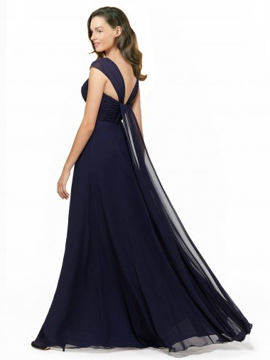 Affordable Chiffon Bridesmaid Dress with Rouched Draped Bodice and Watteau Back UK