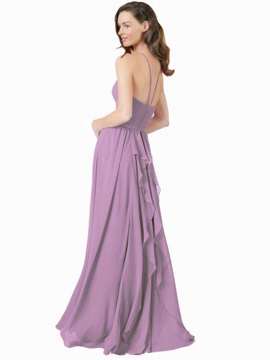 Affordable High Halter Chiffon Bridesmaid Dress with Ruffle Details Back UK