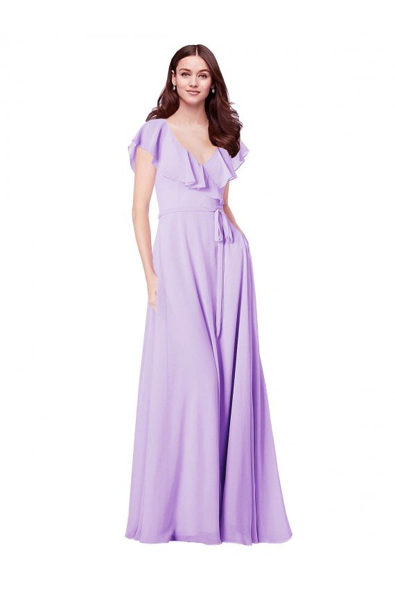 Affordable Flutter Sleeves V-Neck Chiffon Bridesmaid Dress UK
