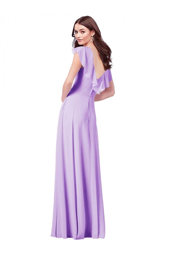 Affordable Flutter Sleeves V-Neck Chiffon Bridesmaid Dress UK