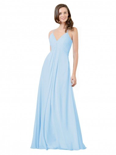 Affordable Long V-Neck Chiffon Bridesmaid Dress with Keyhole Back UK