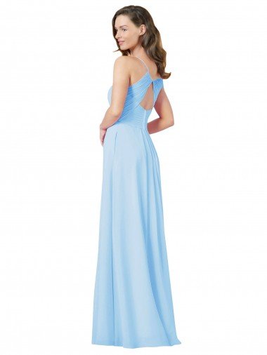 Affordable Long V-Neck Chiffon Bridesmaid Dress with Keyhole Back UK