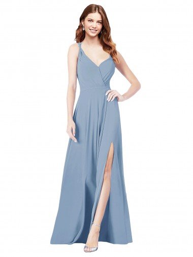 Affordable Surplice Bodice A-Line Long Chiffon Bridesmaid Dress UK