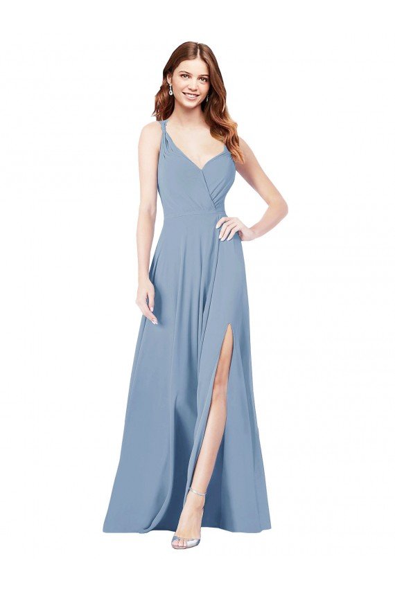 Affordable Surplice Bodice A-Line Long Chiffon Bridesmaid Dress UK